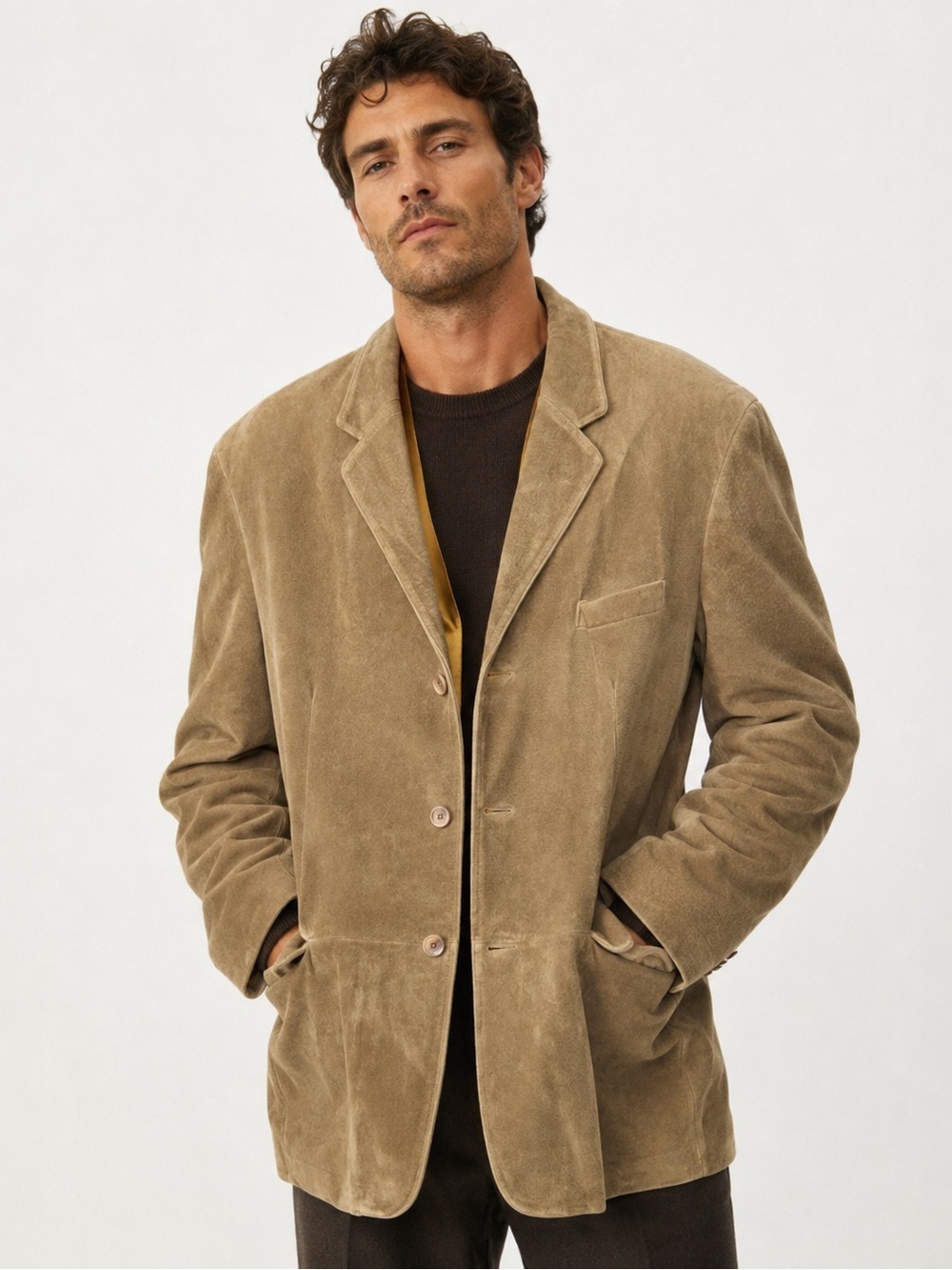 J. Ferrar 100% Genuine Suede Brown Western Sport Coat Blazer with Pockets, LT